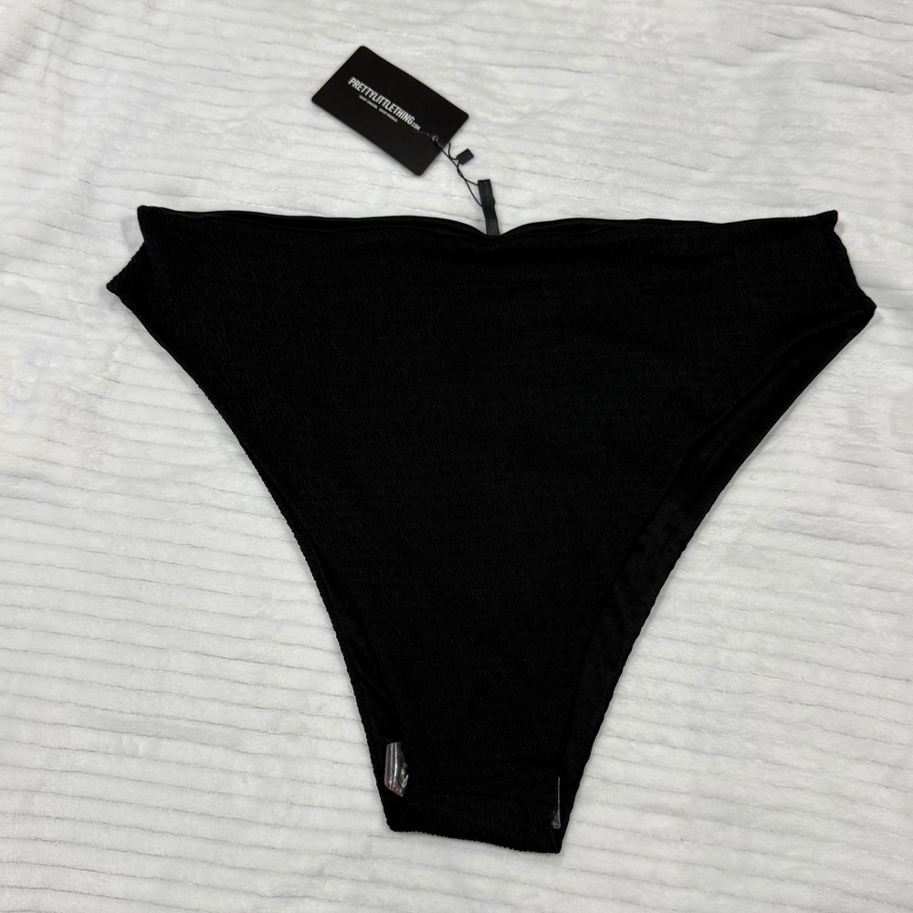 PrettyLittleThing Black Crinkle‎ High Waisted High Leg Bikini Bottoms Plus 20